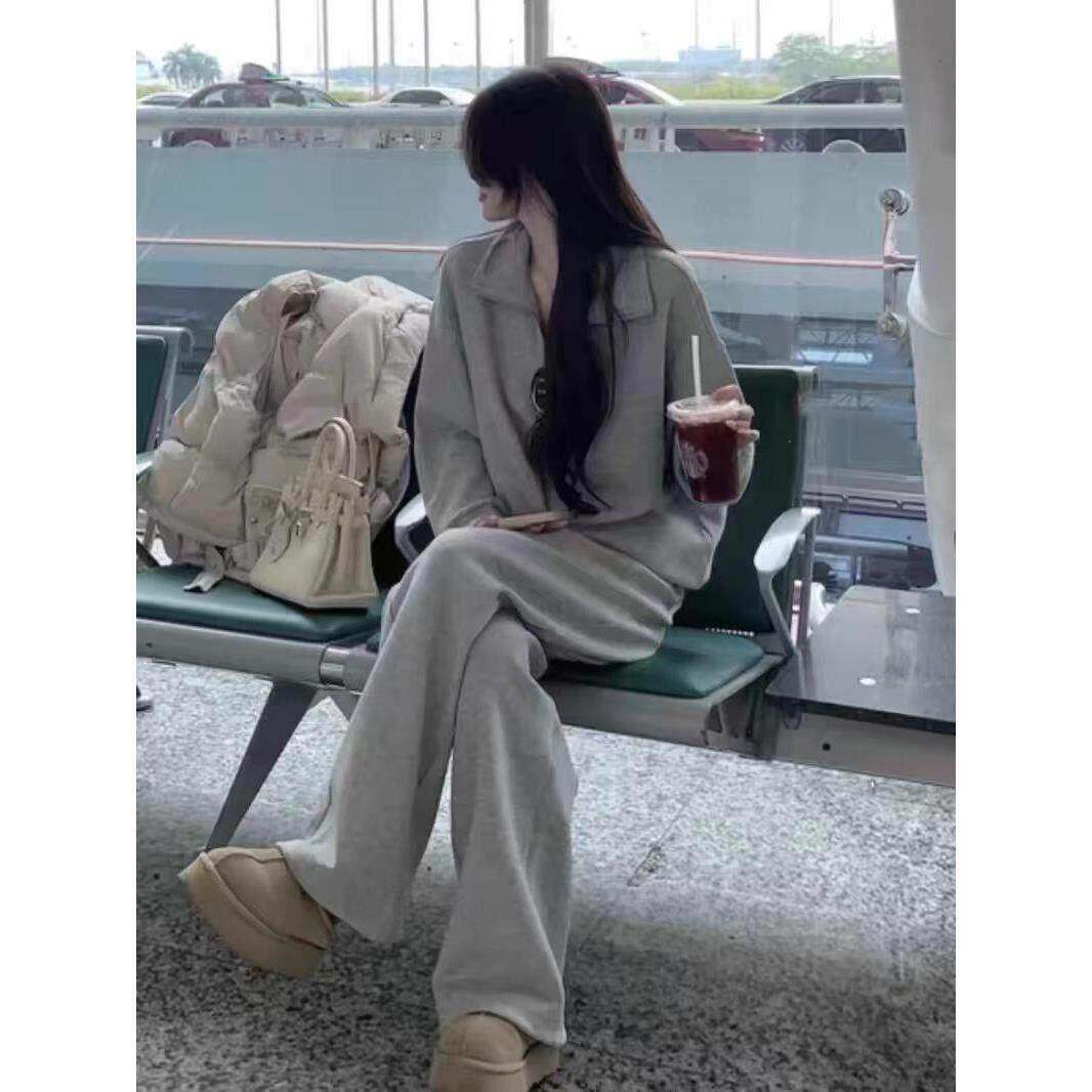 香港运动服套装女2025秋季宽松显瘦韩版时尚慵懒风卫衣休闲两件套