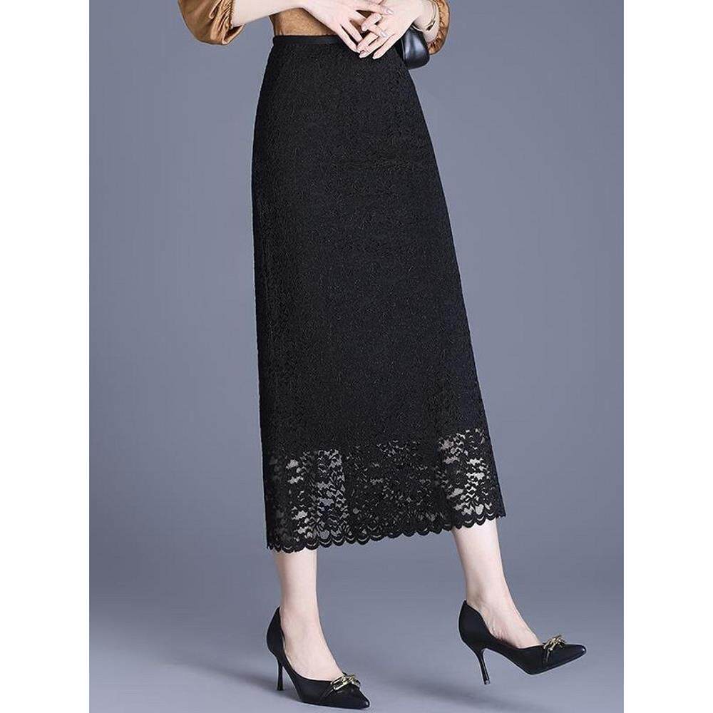 蕾丝半身裙女2025春秋新款垂坠气质包臀裙直筒职业显瘦一步长裙子