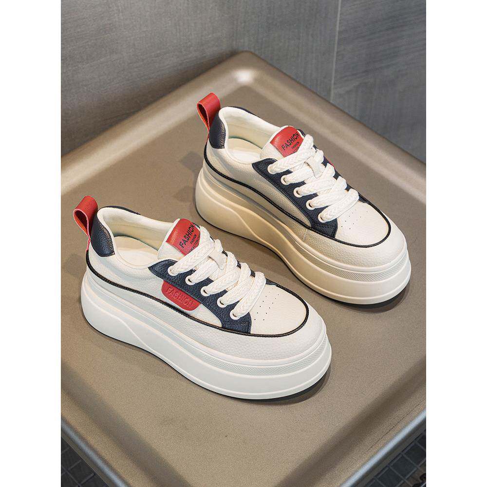 正品头层牛皮厚底小白鞋内9CM百搭休闲运动板鞋女鞋逛街旅游单鞋