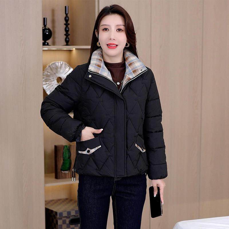 香港代购时尚格子立领羽绒棉服女冬季新款外套保暖棉袄短款棉衣潮