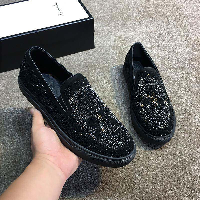 韩国专柜2025春季新款男鞋真皮烫钻休闲鞋韩版潮流一脚蹬懒人鞋男