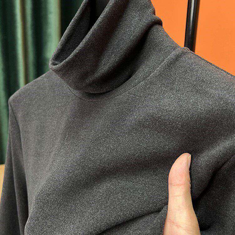 MAROLIO~双面德绒打底衫男冬季磨毛堆堆领纯色保暖内搭男高领秋衣