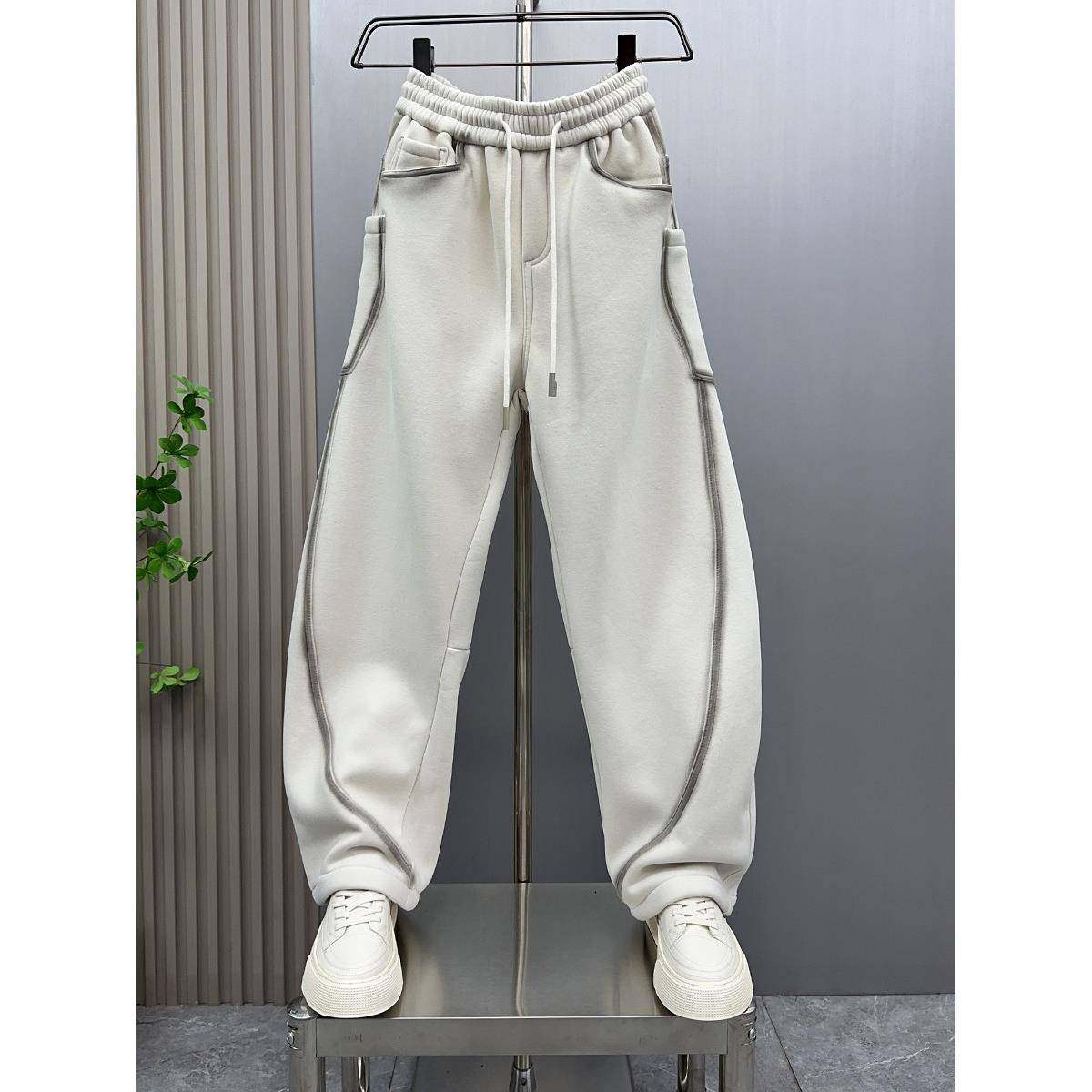 MAROLIO~彰显时尚穿搭！韩版宽松运动裤男冬季加绒百搭条纹弯刀裤,男装,大码下装,淘宝优惠券,粉丝福利购,淘宝优惠卷