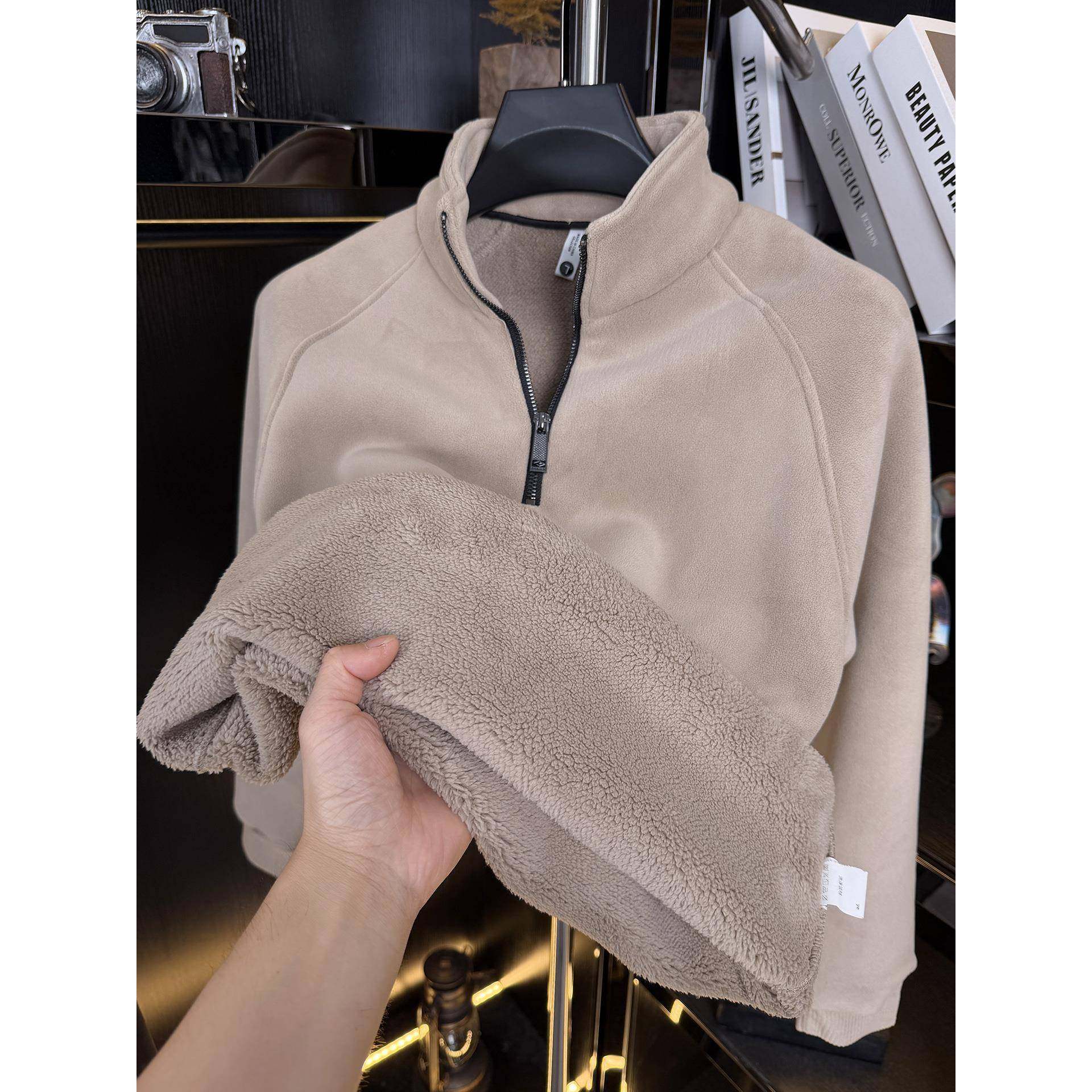 MAROLIO~奥粒绒男士半拉炼卫衣加绒特厚立领打底衫男保暖抓绒上衣