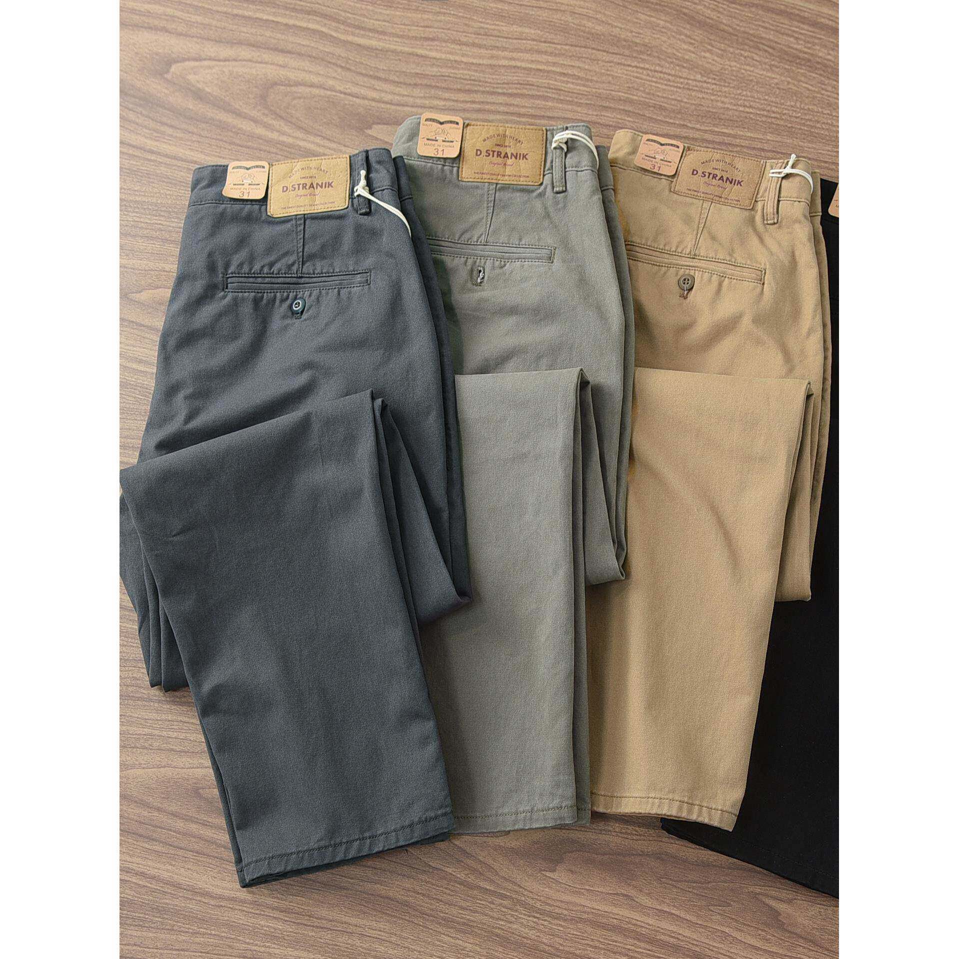 春秋季纯棉裤子男款重磅厚实斜纹棉休闲裤男工装覆古宽松直筒长裤