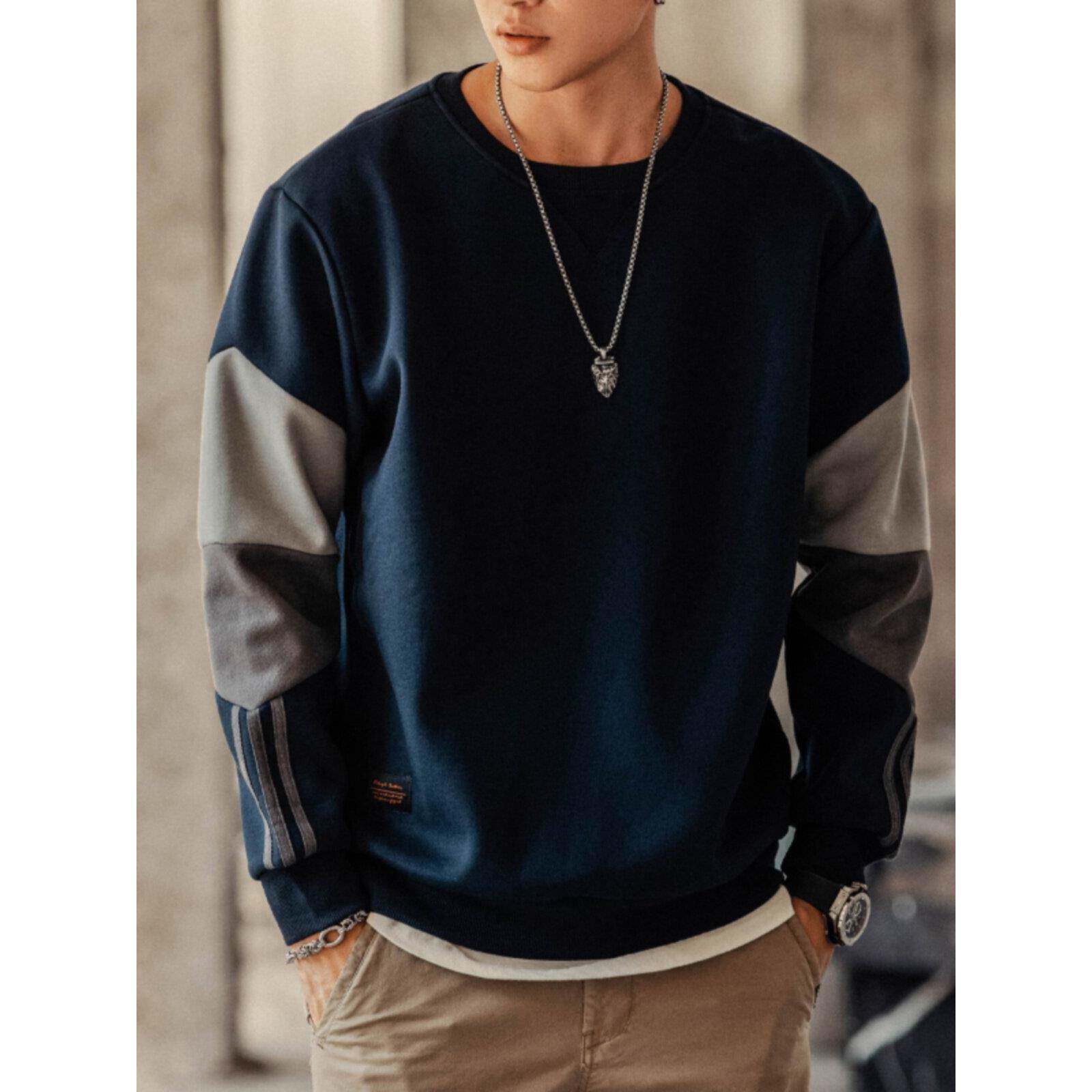 it neith BIAS潮牌卫衣男秋冬款宽松ins潮流韩版百搭圆领拼色外套