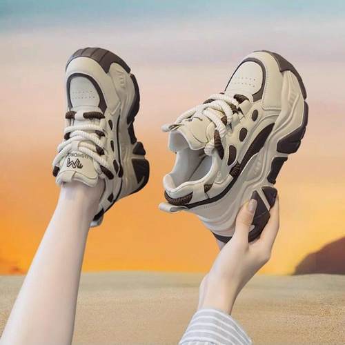 真皮老爹鞋女2025秋冬新款松糕厚底休闲运动鞋女内增高加绒女鞋子