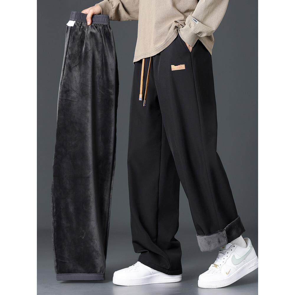 潮牌加绒裤子男士秋冬季保暖棉裤直筒卫裤宽松春秋款运动休闲长裤