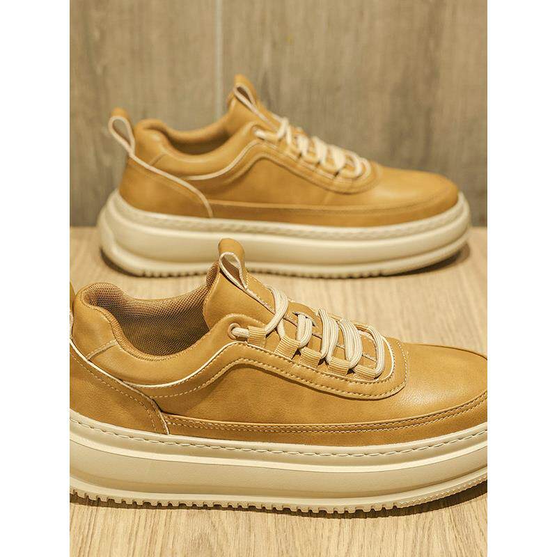 潮牌2025春秋季新款轻便软底舒适休闲板鞋男士百搭时尚皮面平板鞋