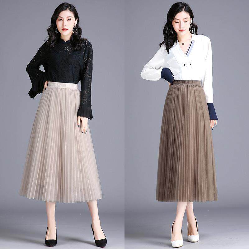 半身裙女2025春秋新款高腰网纱裙子百褶裙垂感长裙中长款纱裙显瘦