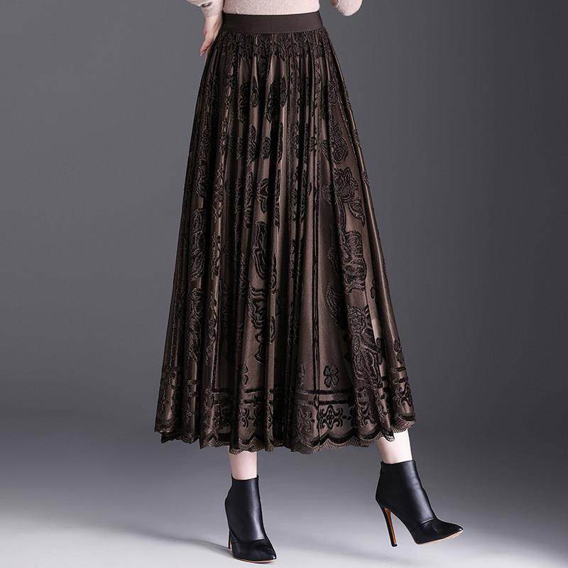 加厚半身裙女2025秋冬蕾丝花朵垂感高级感巨好看A字显瘦百褶长裙