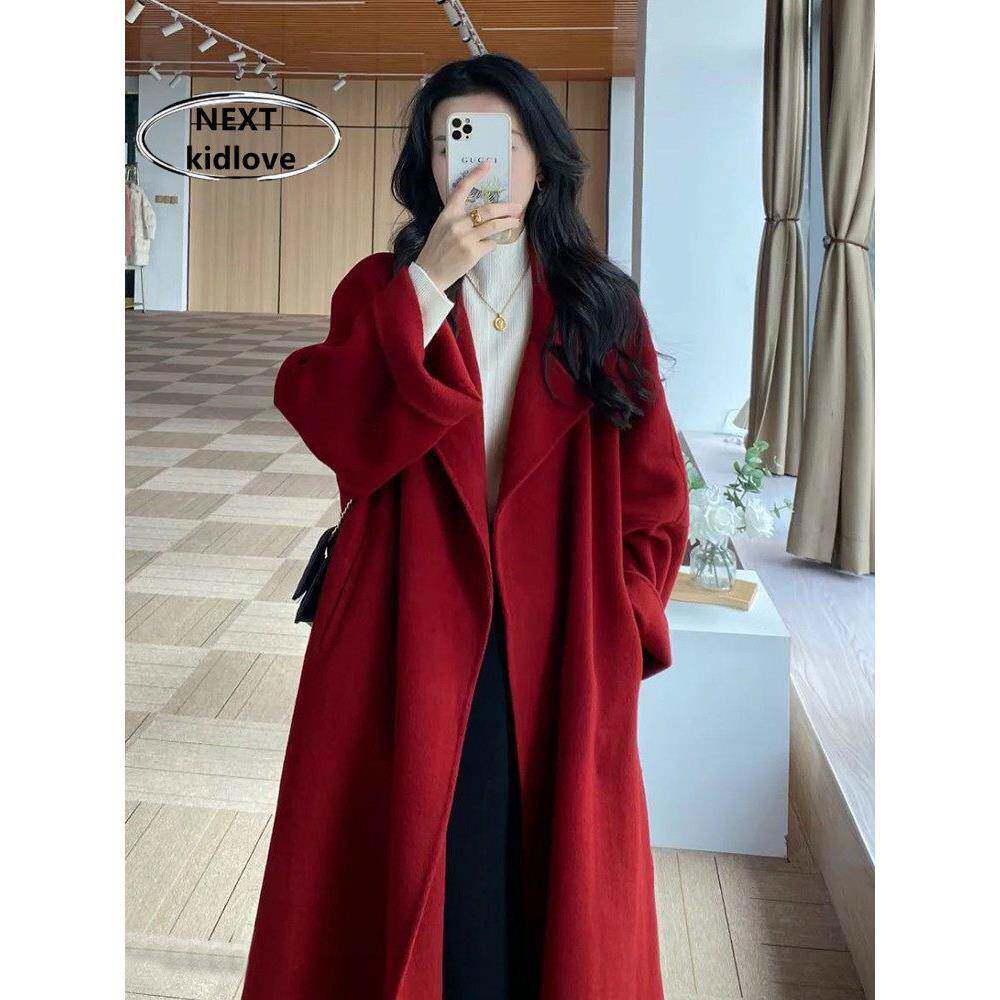 香港小香风红色呢子外套女轻奢气质中长款毛呢大衣过年结婚秋冬款