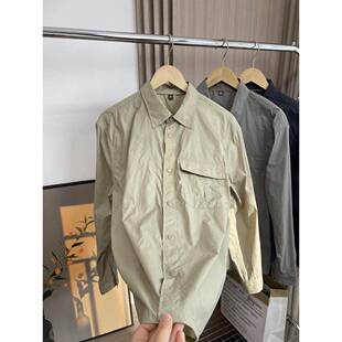 Mostarsea~时尚简约休闲百搭衬衫男士春秋季长袖口袋潮流翻领外套