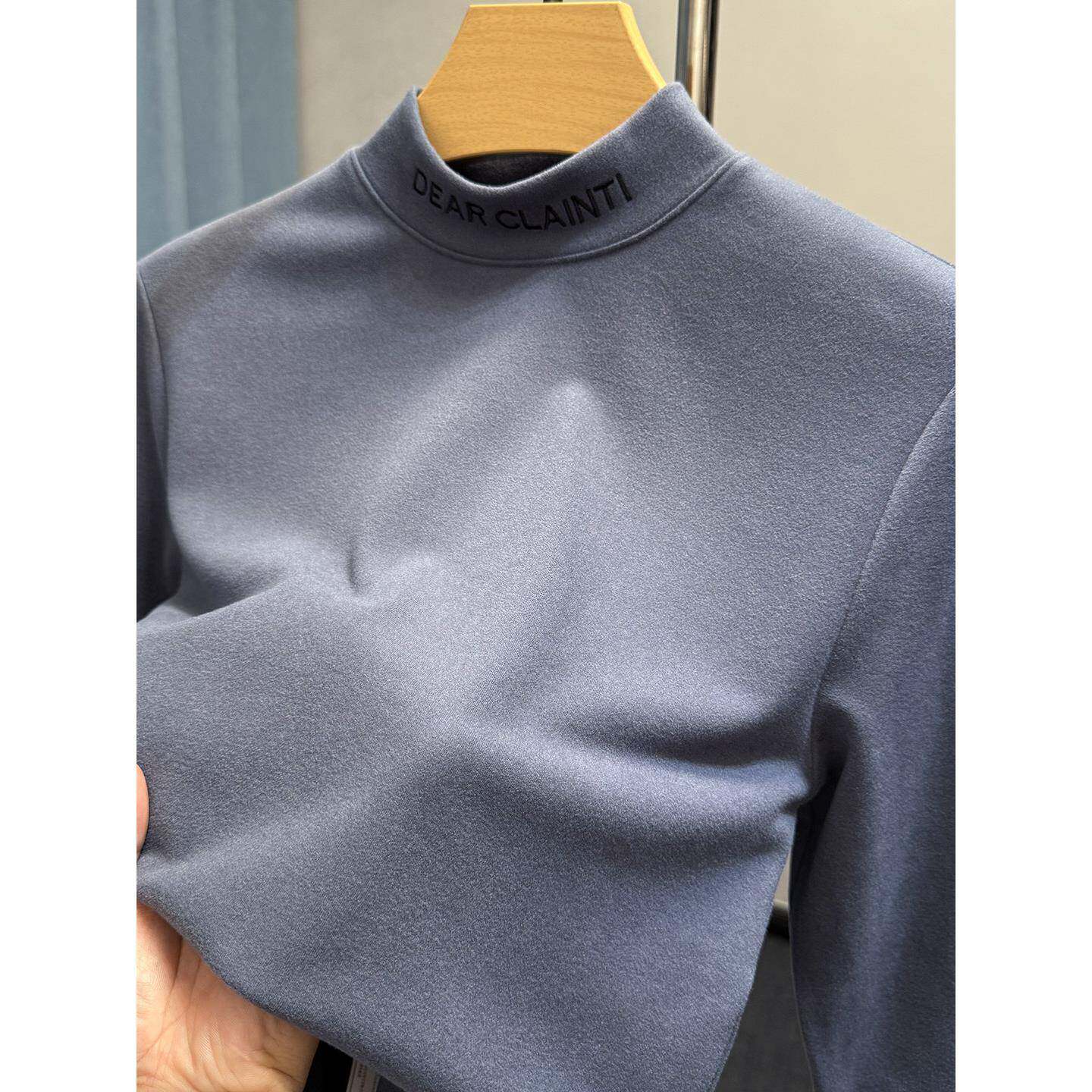 Mostarsea~半高领双面德绒打底衫男士秋冬季字母保暖修身长袖体恤