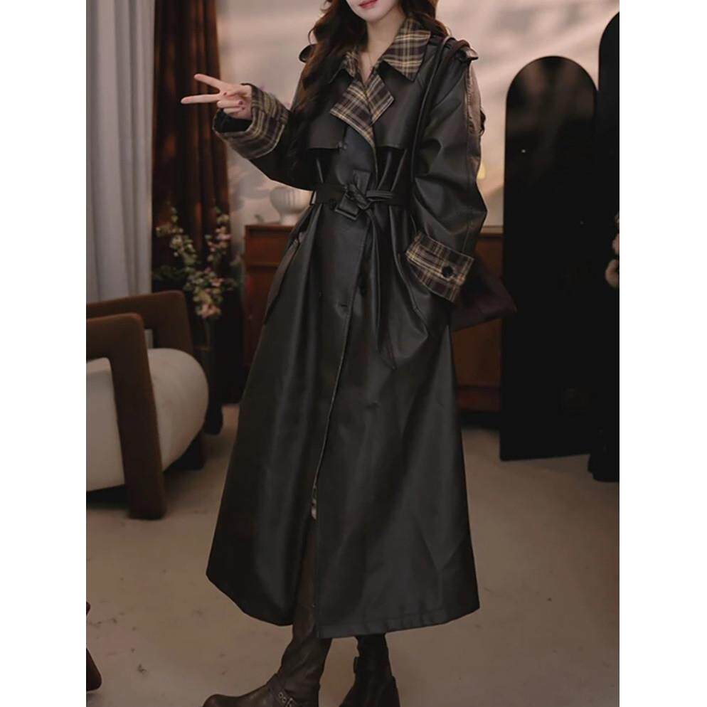 香港咖色皮衣外套女2025秋冬小个子复古中长款时尚风衣气质高级感