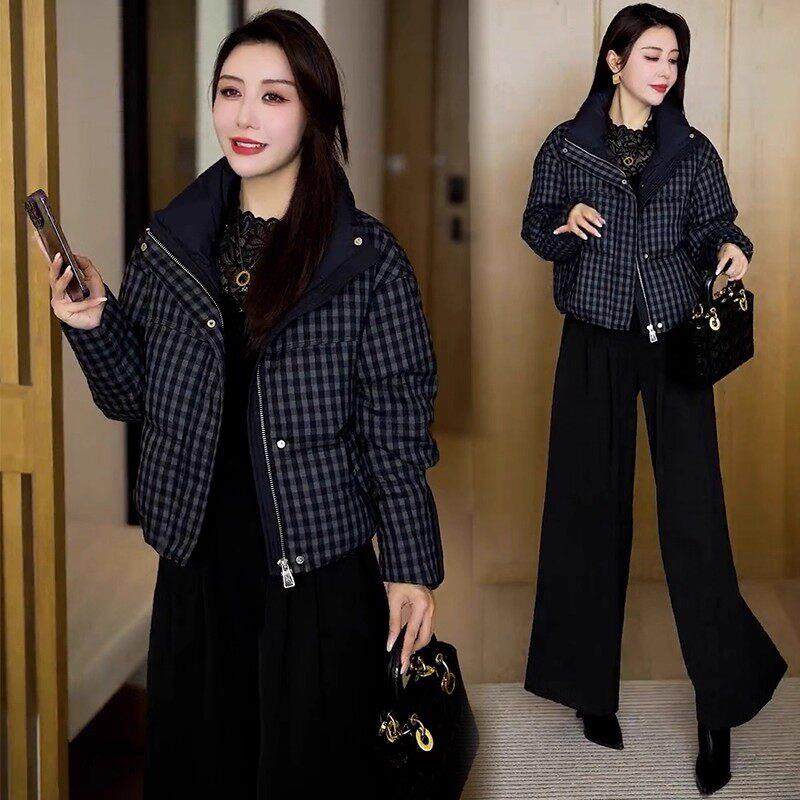 香港代购妈妈装短款羽绒棉服女冬季新款洋气质保暖格子面包服外套