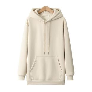 显瘦外套薄款 卫衣女2025秋冬新款 上衣 连帽加厚加绒中长款 潮牌美式