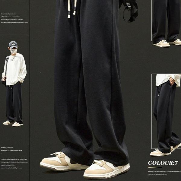 仓石一树潮牌直筒宽松卫裤男士秋冬新款阔腿裤加绒休闲运动长裤子