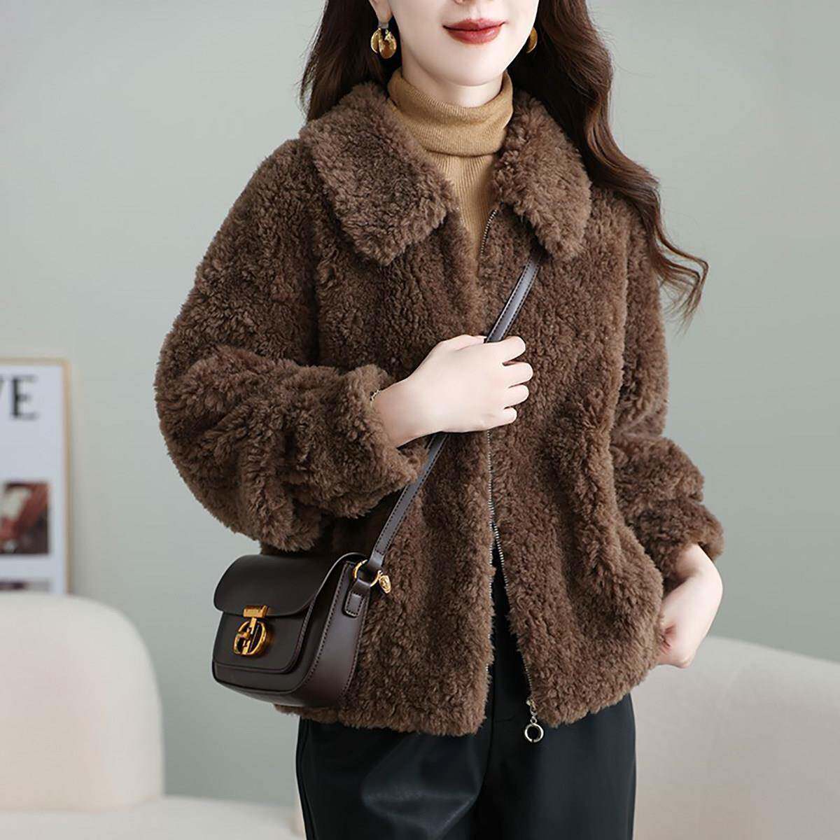 100%绵羊毛皮草外套女2025冬季新款立领短款羊羔毛颗粒羊剪绒外套
