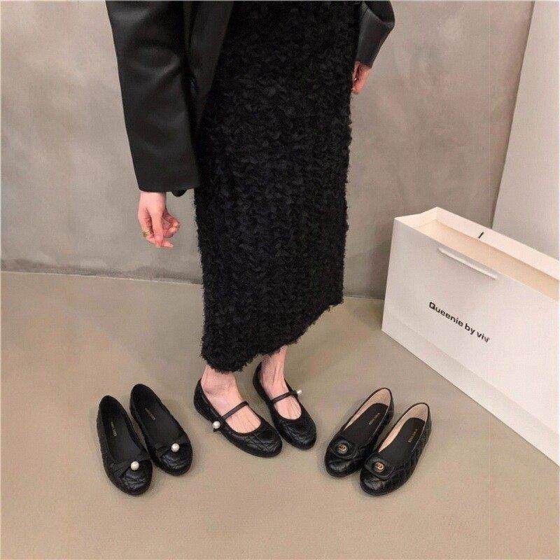 店主自留新款~平底黑色玛丽珍单鞋女春秋季真皮百搭小香风晚晚鞋,女鞋,浅口单鞋,淘宝优惠券,粉丝福利购,淘宝优惠卷