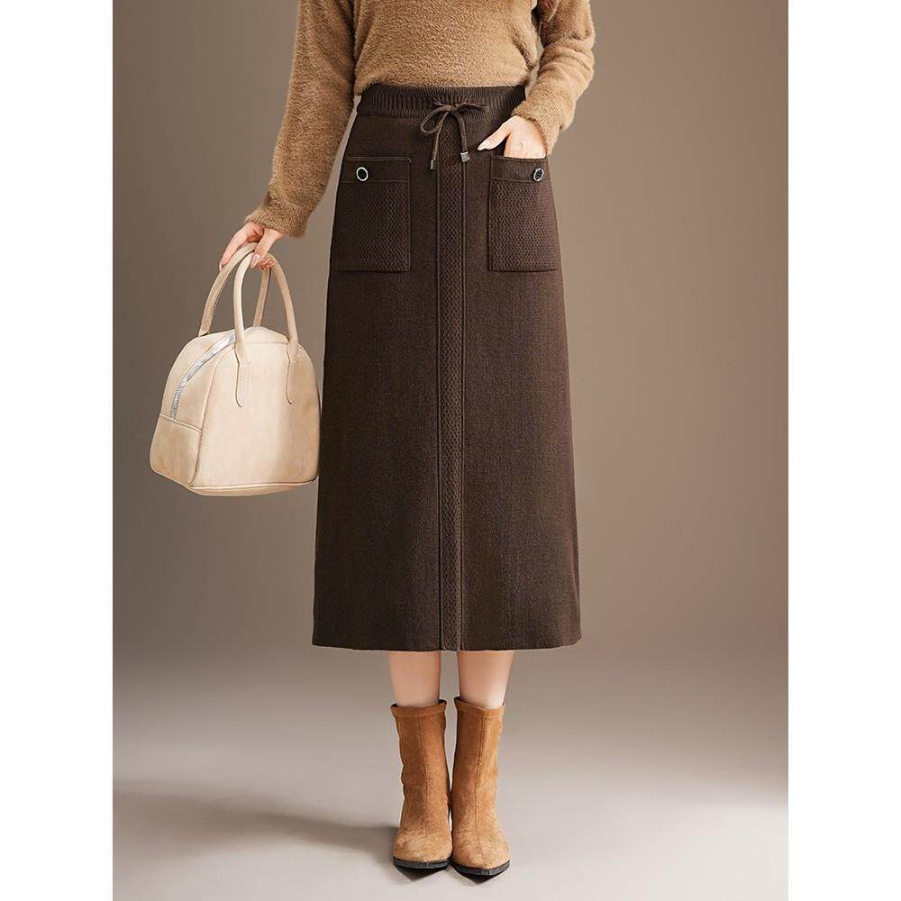 松紧腰加厚毛线半身裙女2025秋冬垂感高级感显瘦A字弹力气质长裙