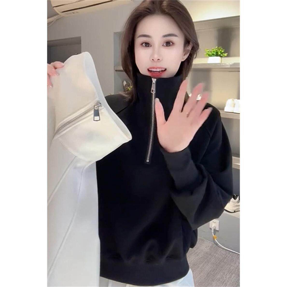 香港简约半拉链立领加绒卫衣女2025冬季新款时尚休闲百搭显瘦上衣
