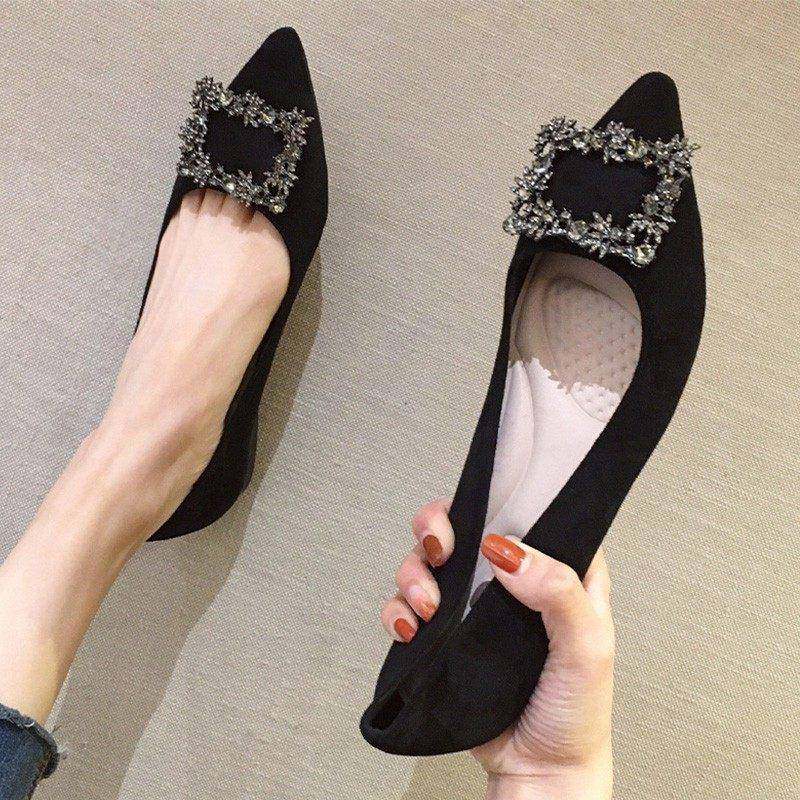 香港尖头平底单鞋女春季新款水钻四季黑色职业软底大码瓢鞋工作鞋,女鞋,浅口单鞋,淘宝优惠券,粉丝福利购,淘宝优惠卷