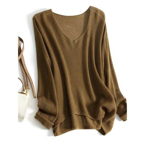 韩国秋冬胖MM300斤宽松百搭V领长袖打底衫大码显瘦毛衣针织衫女潮