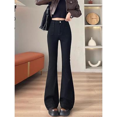 黑色微喇牛仔裤女2025年春秋冬新款小个子爆款高腰显高加绒喇叭裤