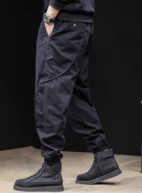 it neith BIAS潮牌加绒工装裤子男束脚秋冬宽松大码纯棉休闲男裤