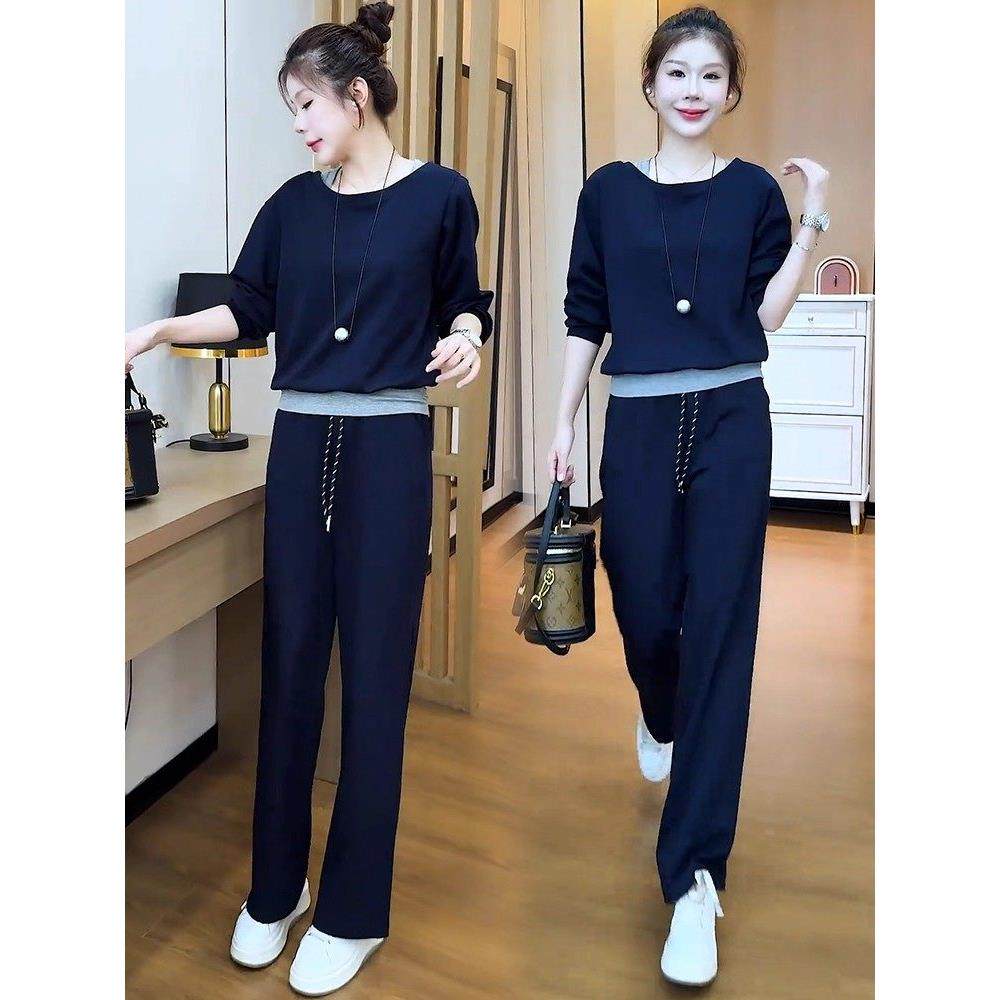 香港代购时尚休闲套装女秋季新款显瘦假两件圆领卫衣阔腿裤两件套,女装/女士精品,时尚套装,淘宝优惠券,粉丝福利购,淘宝优惠卷