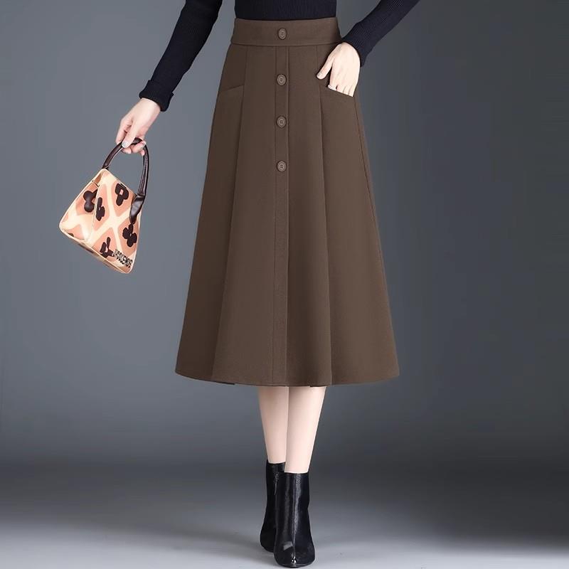 春秋高腰伞裙女新款2025中长款加厚毛呢半身裙大码中年妈妈a字裙