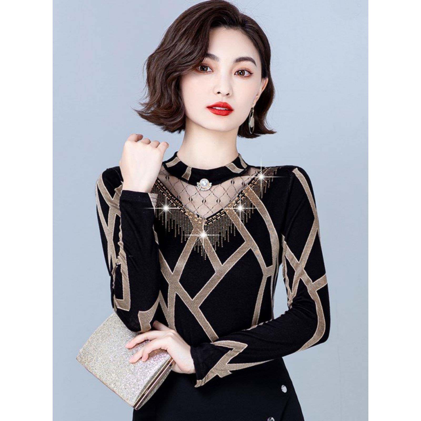 香港2025秋装新款加绒半高领长袖蕾丝打底小衫女装内搭上衣洋气冬