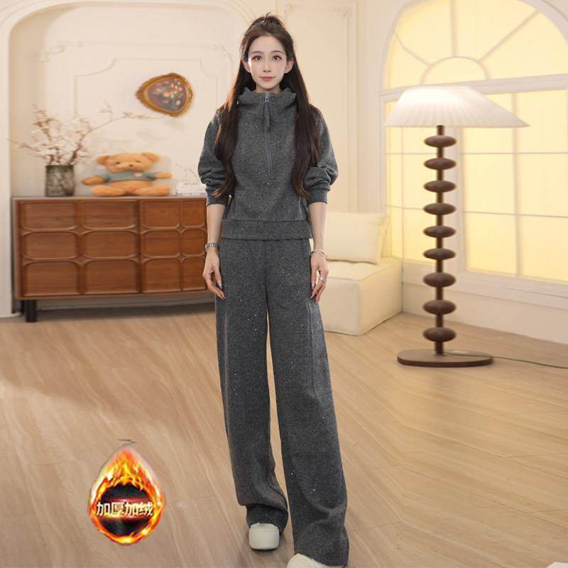 香港代购加绒加厚休闲套装女冬季新款连帽卫衣运动阔腿裤两件套潮,女装/女士精品,时尚套装,淘宝优惠券,粉丝福利购,淘宝优惠卷