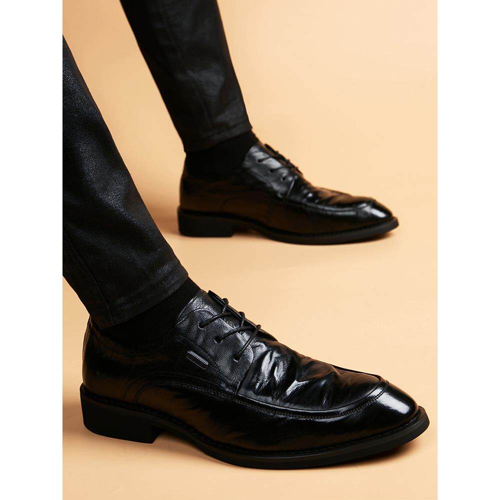 男鞋层山羊皮春季男皮鞋英国真皮透气休闲鞋高端商务正装德比鞋