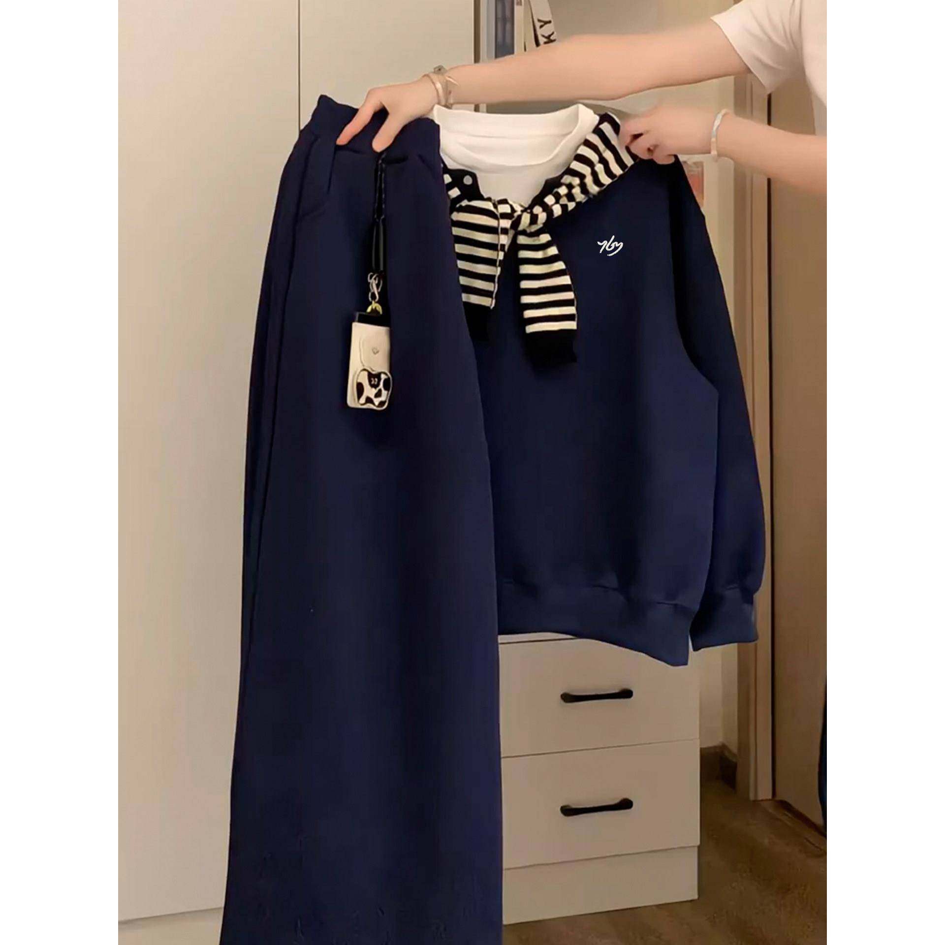 欧洲站运动套装女秋冬宽松韩版加绒加厚减龄卫衣阔腿裤休闲两件套