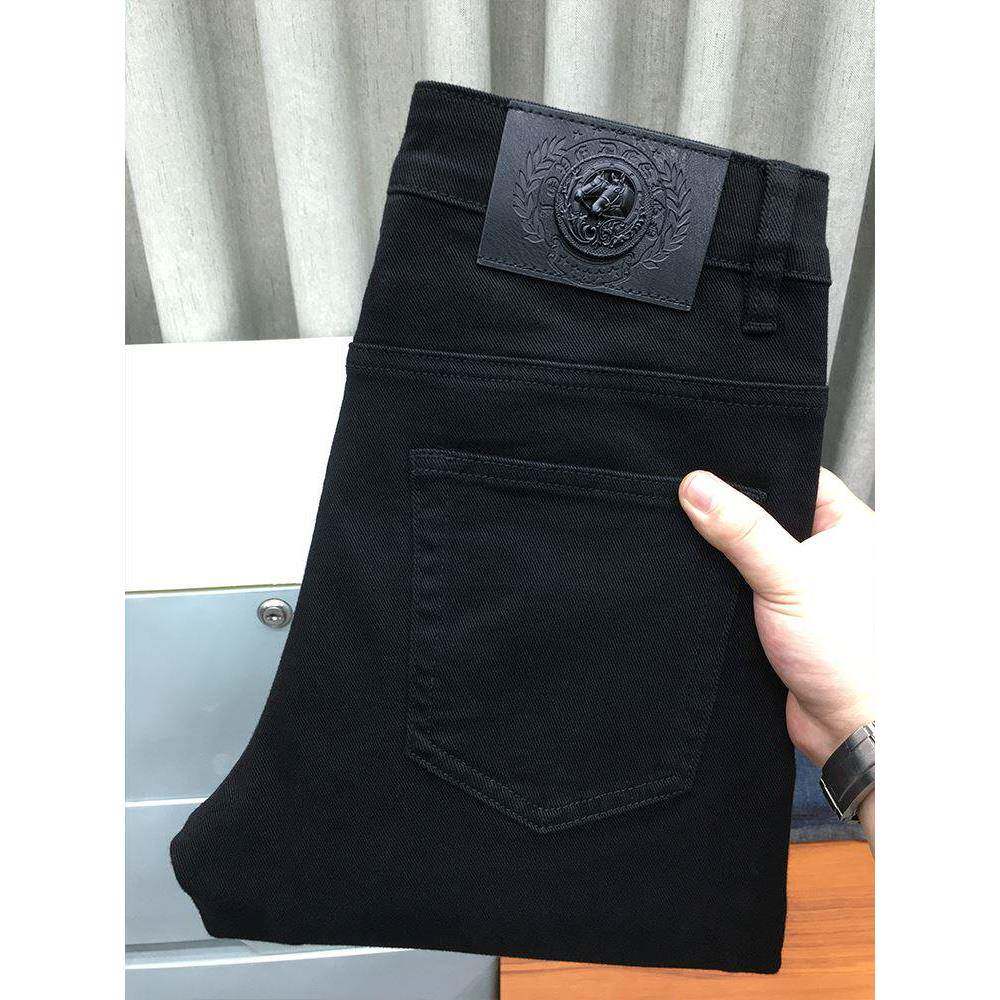 高端潮牌黑色宽松直筒牛仔裤男秋冬厚款时尚欧货弹力商务百搭长裤