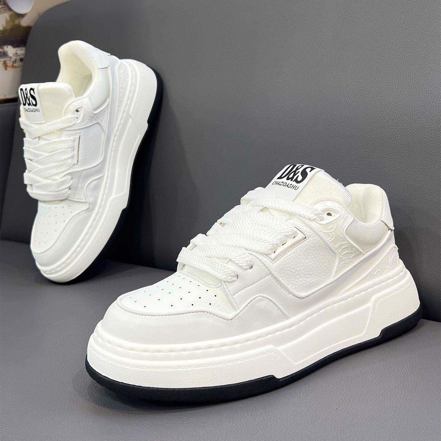 欧洲站男鞋秋季潮牌高级感百搭休闲白色板鞋运动厚底增高小白鞋子