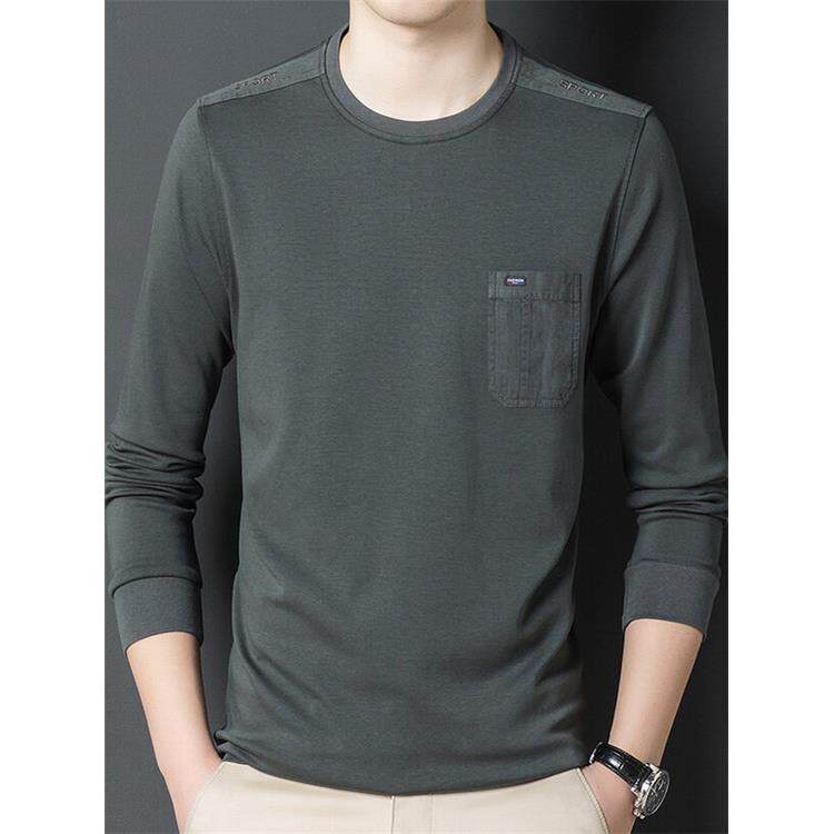 春秋季新款中年男士长袖t恤上衣服休闲打底衫宽松高端圆领卫衣男