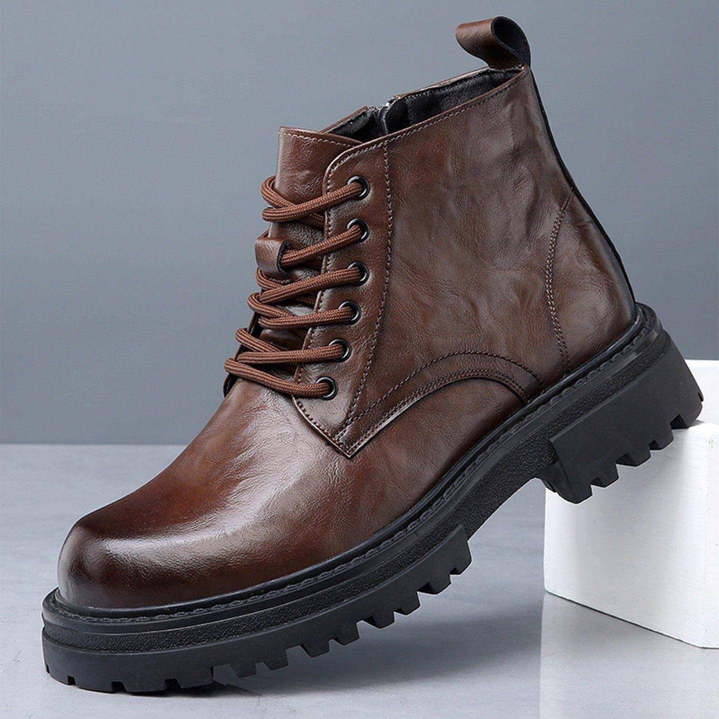 马丁靴男款2025新款棕色高帮真皮中帮靴子厚底商务英伦风男士皮靴