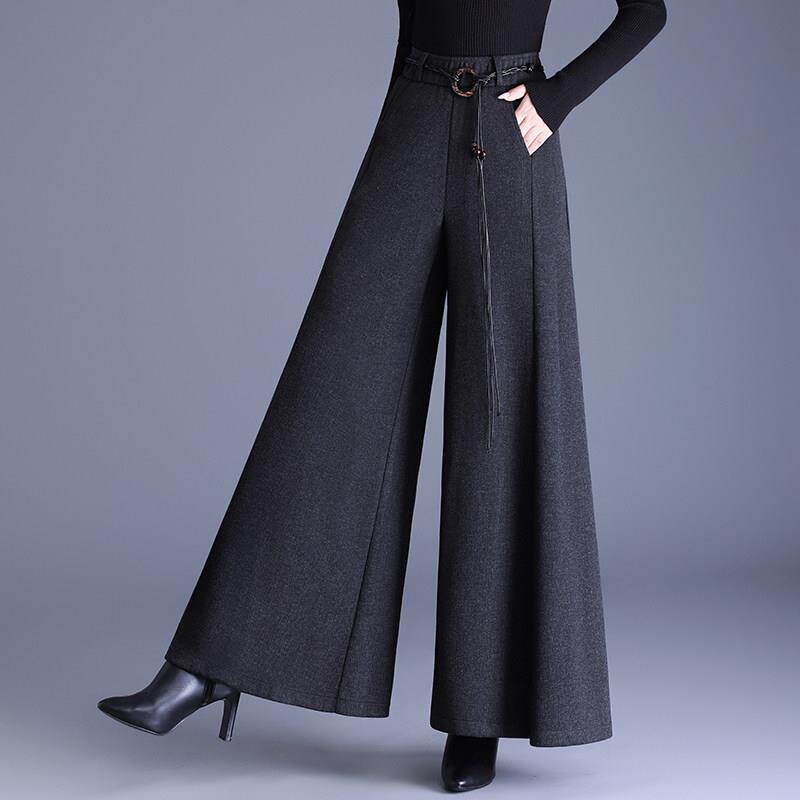 高档轻奢毛呢裙裤女士秋冬新款高腰阔腿裤显瘦中年妈妈裤宽松裤裙