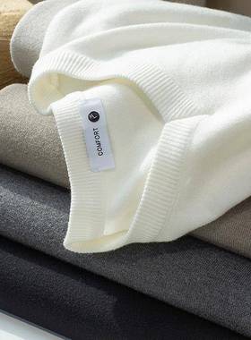 MAROLIO~高级感不起球 白色毛衣男冬季加厚保暖v领修身打底针织衫