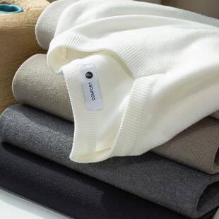 MAROLIO~高级感不起球 白色毛衣男冬季加厚保暖v领修身打底针织衫