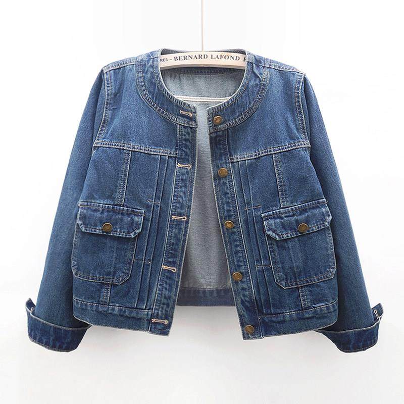 潮牌圆领修身长袖牛仔外套女短款2025春秋季新款韩版百搭上衣夹克,女装/女士精品,短外套,淘宝优惠券,粉丝福利购,淘宝优惠卷