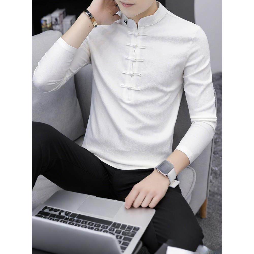 潮牌1212立领t恤男士长袖覆古唐装盘扣秋季体恤打底衫中国风男装