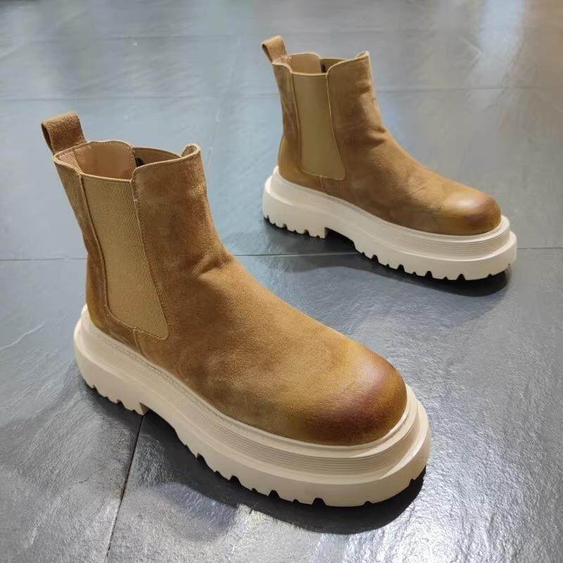 马丁靴男士高筒春秋新款加绒保暖棉鞋休闲皮鞋男款真皮切尔西靴子