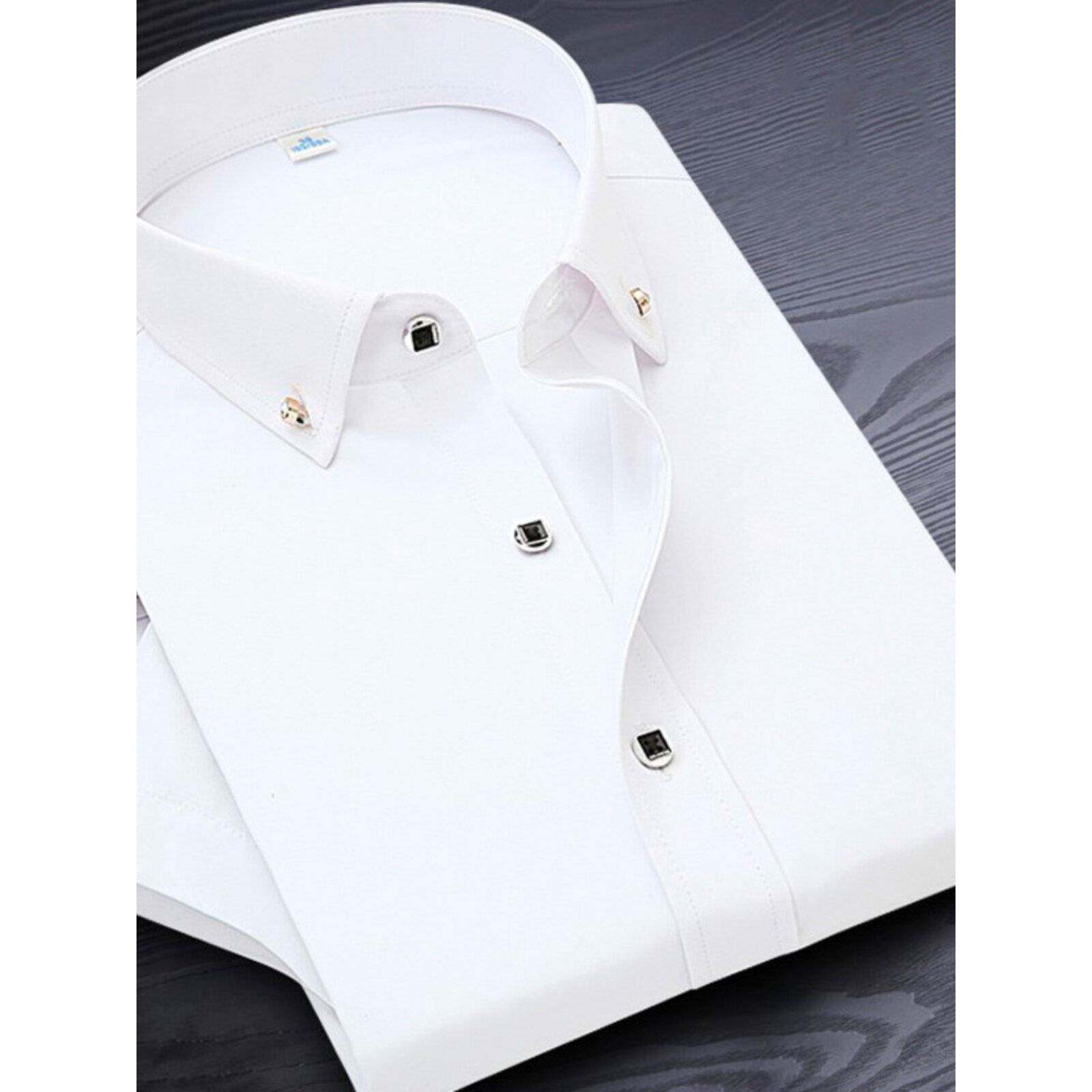 高端夏季短袖衬衫男商务修身正装纯色薄款长袖新疆棉白色免烫衬衣
