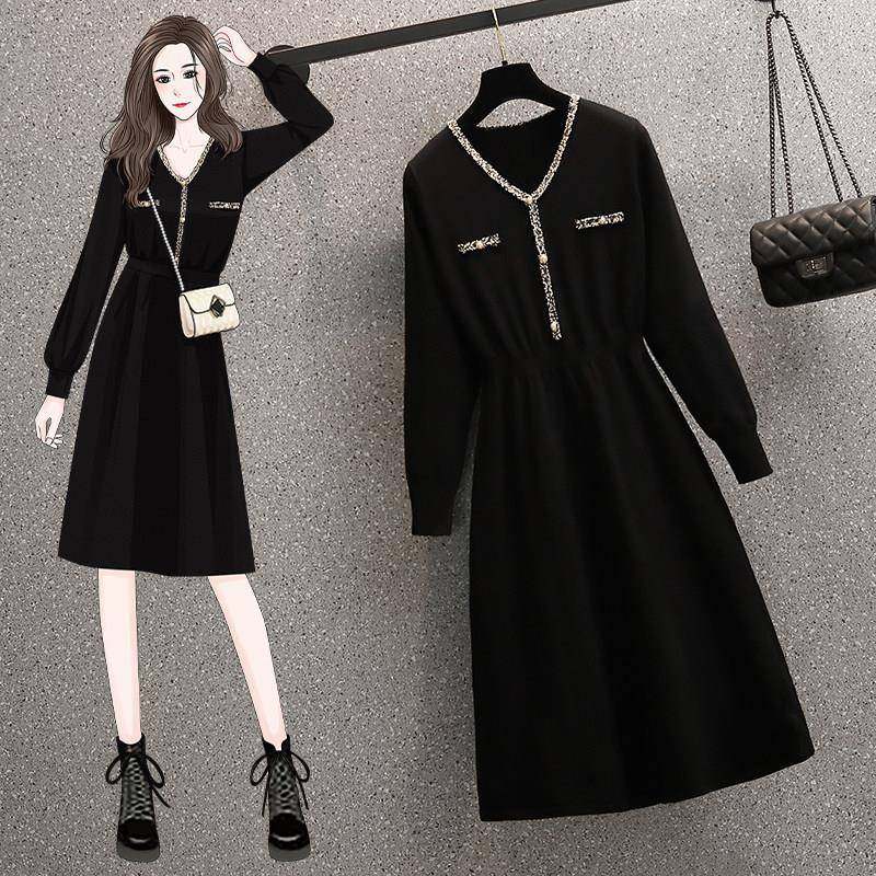 香港秋冬大尺码遮肚小香风毛衣针织内搭洋装女收腰显瘦小黑裙内搭,女装/女士精品,连衣裙,淘宝优惠券,粉丝福利购,淘宝优惠卷