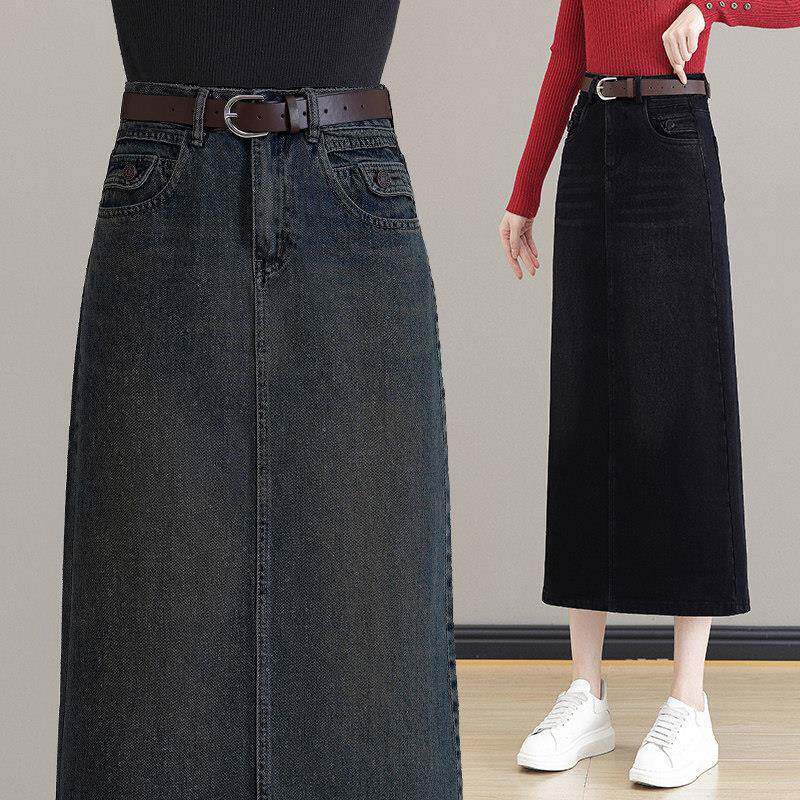 加绒牛仔长裙女2025秋冬新款中长款包臀半身裙高腰复古显瘦一步裙