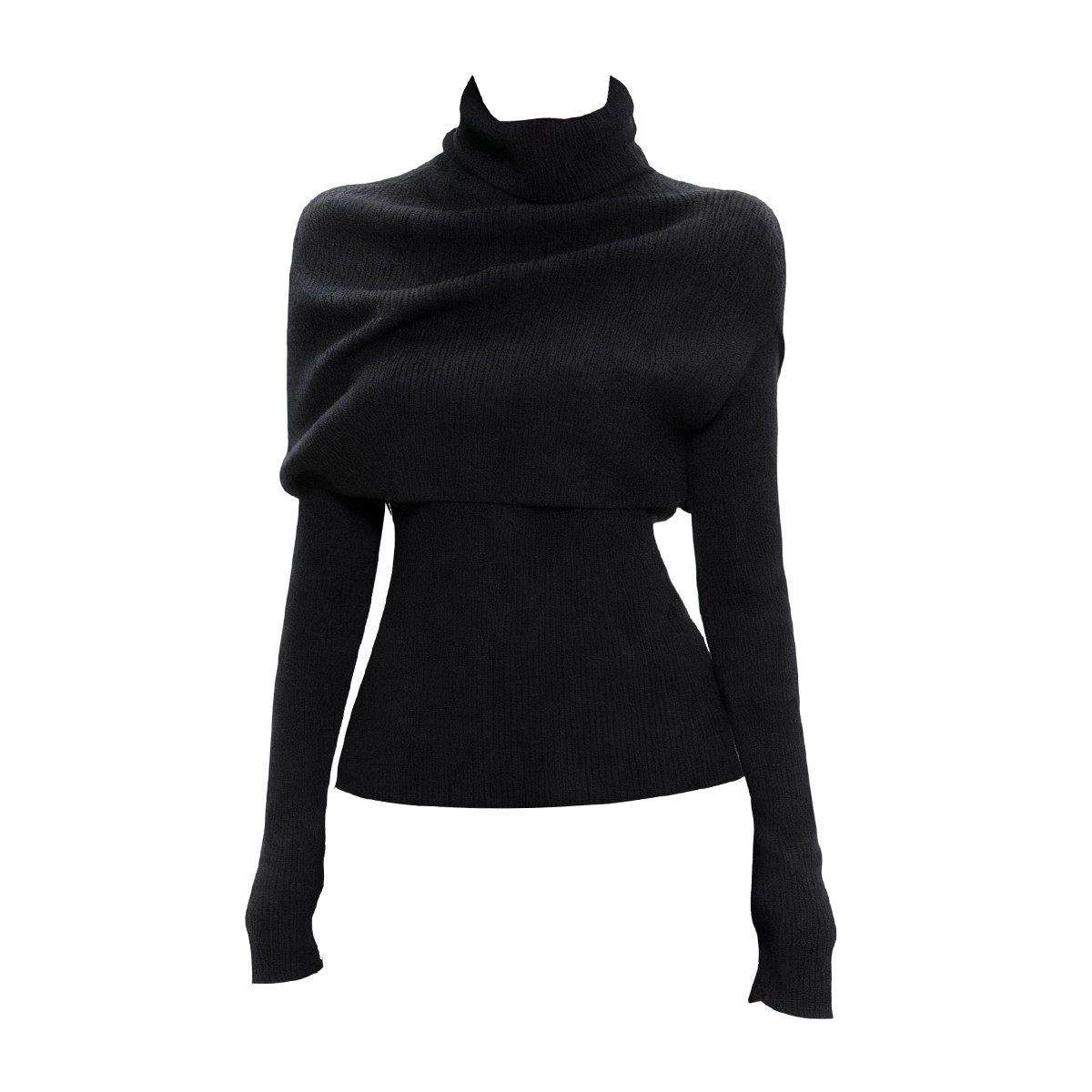 香港秋冬新款美式高领披肩针织衫两件套女高级感修身显瘦打底上衣